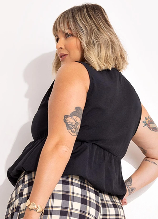 Marguerite - Blusa Preta em Tricoline 5