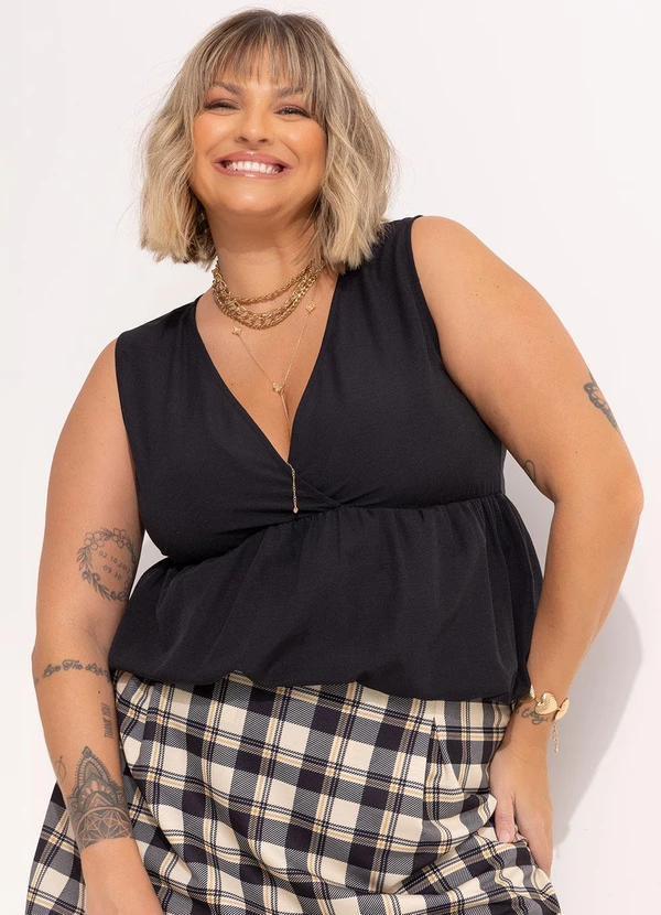 Marguerite - Blusa Preta em Tricoline 1