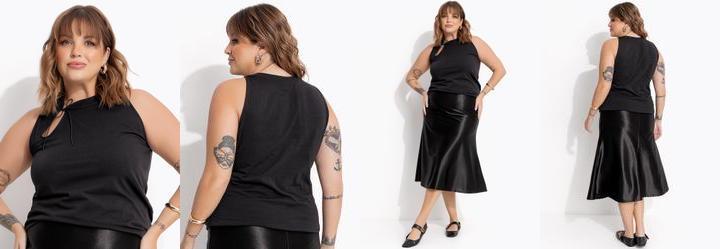 Blusa Preta Gola Japonesa em Cotton