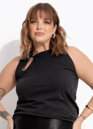 Marguerite - Blusa Preta Gola Japonesa em Cotton - MARGUERITE