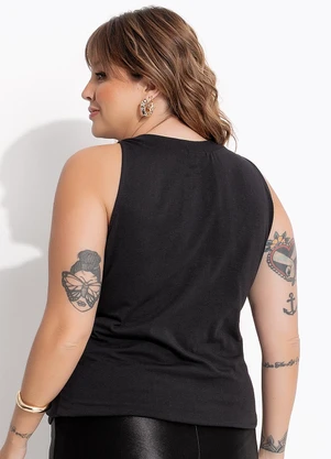 Marguerite - Blusa Preta Gola Japonesa em Cotton - MARGUERITE