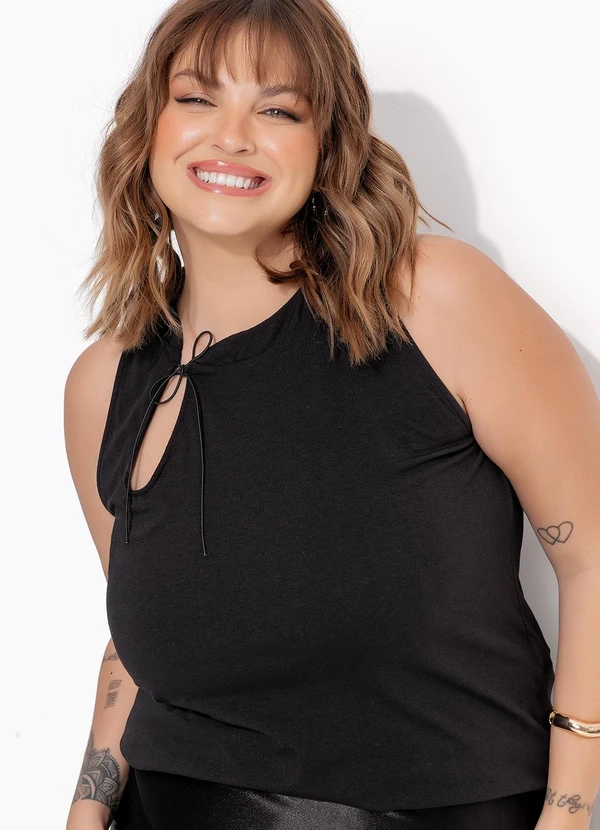 Marguerite - Blusa Preta Gola Japonesa em Cotton 7