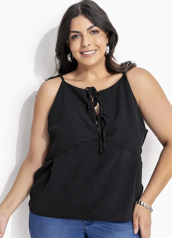 Marguerite - Blusa Preto em Crepe Plano 3