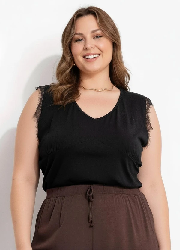 Marguerite - Blusa Preto em Malha de Viscose