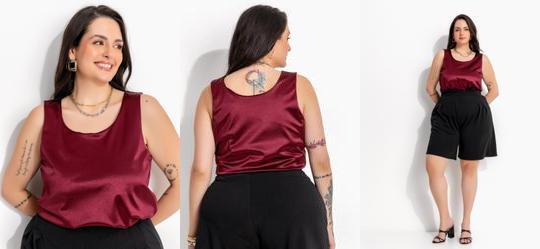 Blusa Regata Bord� em Malha Acetinada com Elastano