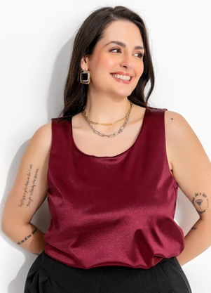 Marguerite - Blusa Regata Bordô em Malha Acetinada com Elastano - MARGUERITE