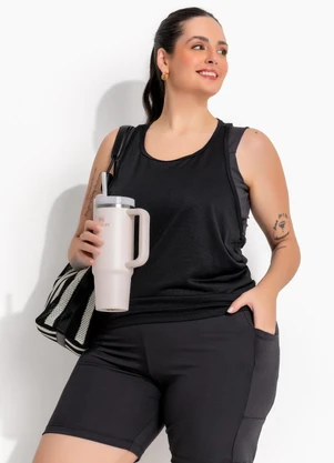 Marguerite - Blusa Regata Nadador Preta em Malha Dry Fit - MARGUERITE