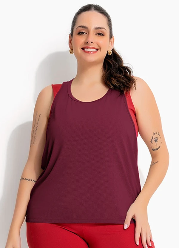 Marguerite - Blusa Regata Nadador Vemelho Bordô em Malha Dry Fit