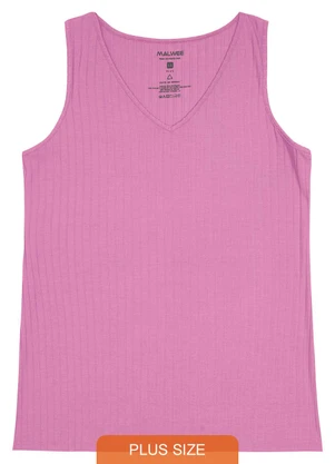Malwee Plus - Blusa Rosa Canelada Decote V - MALWEE PLUS