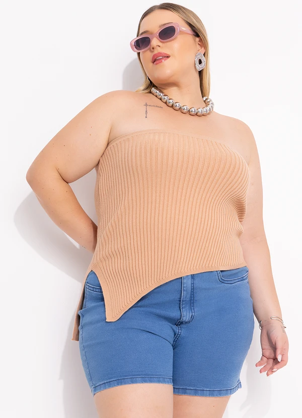 Marguerite - Blusa sem Alças Bege em Tricô Modal 6