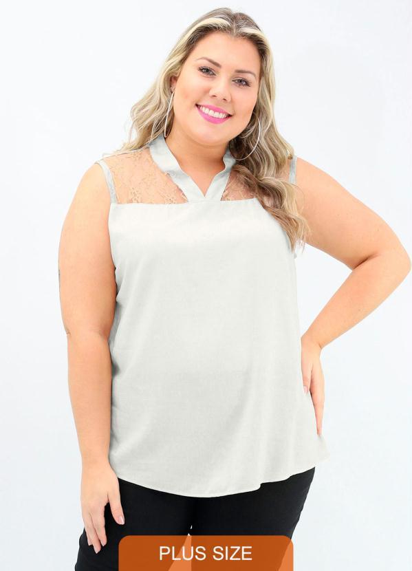 Lepoque - Blusa sem Manga Plus Size Viscose Voil Off White