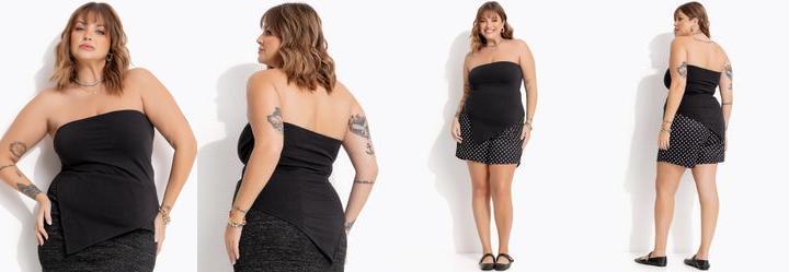 Blusa Top sem Al�a Preto em Cotton