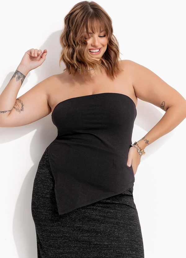 Marguerite - Blusa Top sem Alça  Preto em Cotton 10