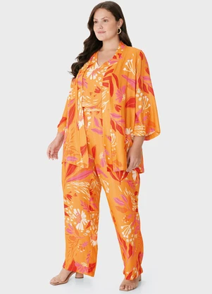 Malwee - Blusa Tropical em Viscose PlusLaranja - MALWEE