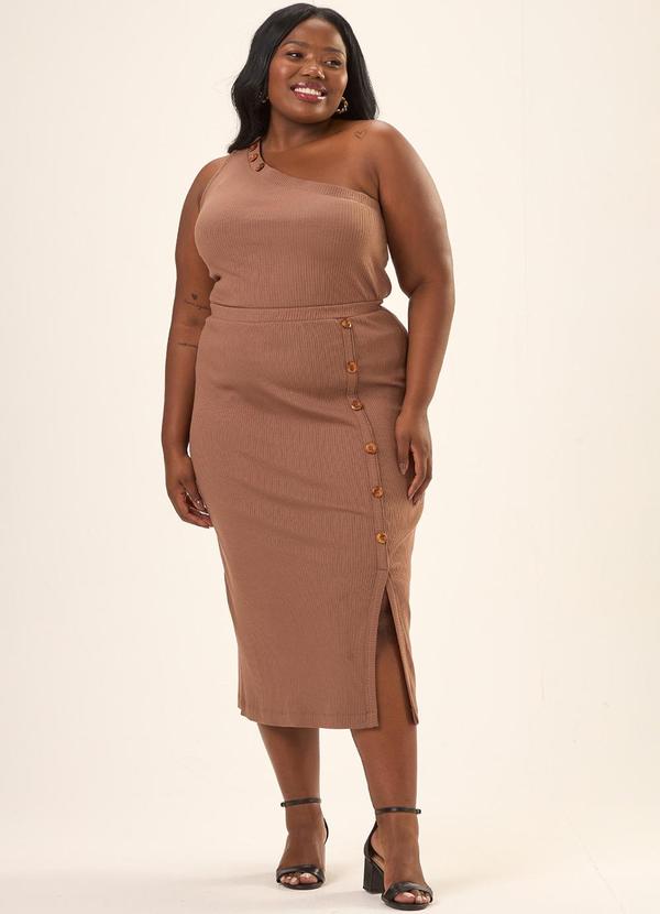 Cess - Blusa um Ombro Plus Size Canelado Marrom 3