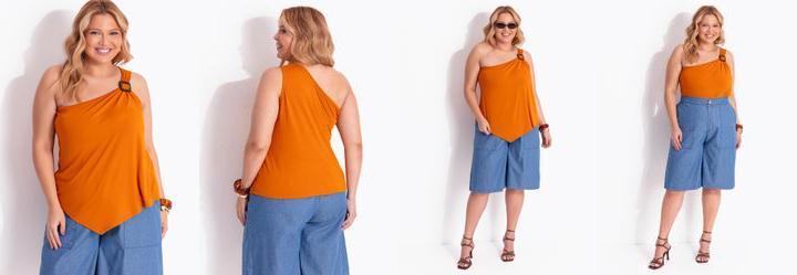 Blusa um Ombro S� Caramelo em Malha de Viscose com Elastano
