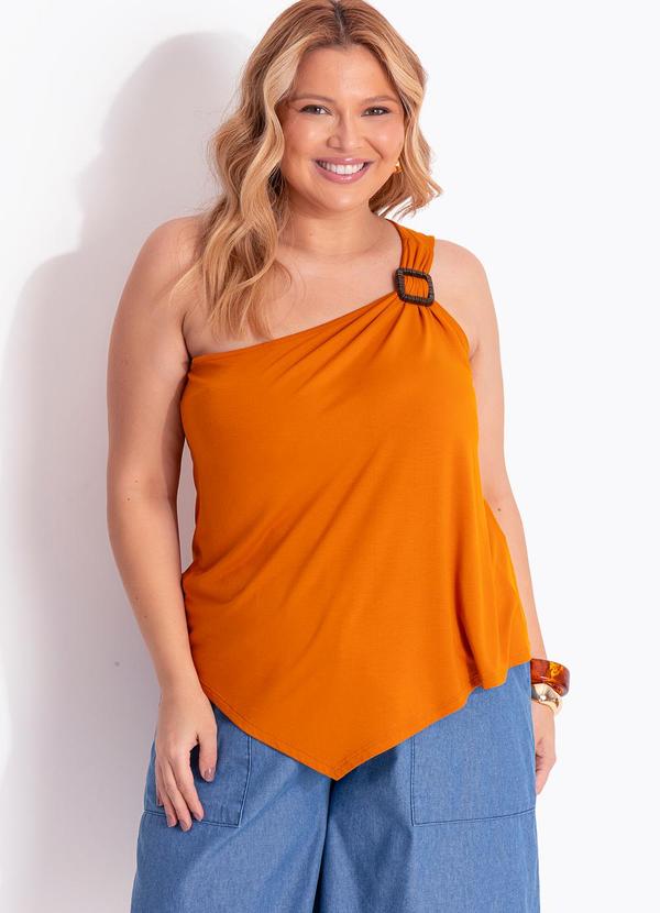 Blusa um Ombro S� Caramelo em Malha de Viscose com Elastano