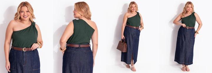Blusa um Ombro S� Verde Escuro em Malha Tricot