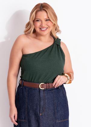 Blusa um Ombro S� Verde Escuro em Malha Tricot