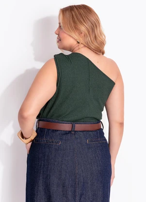 Marguerite - Blusa um Ombro Só Verde Escuro em Malha Tricot - MARGUERITE
