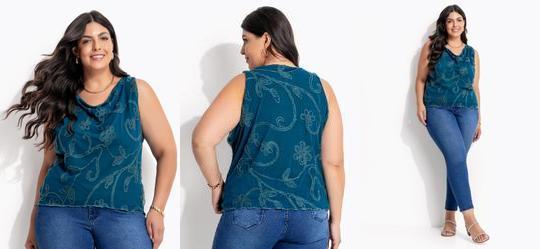 Blusa Verde Escuro em Tule Bordado