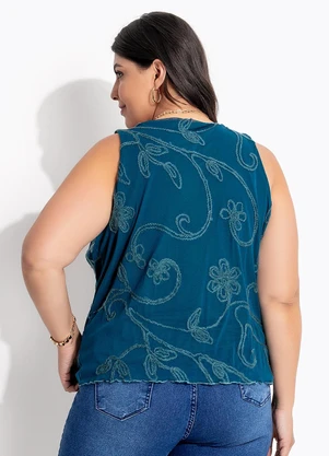 Marguerite - Blusa Verde Escuro em Tule Bordado - MARGUERITE