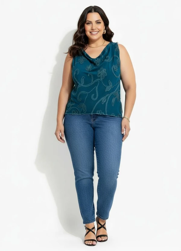 Marguerite - Blusa Verde Escuro em Tule Bordado 3