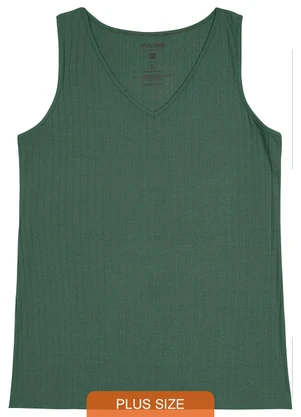 Malwee Plus - Blusa Verde Esmeralda Canelada Decote V - MALWEE PLUS