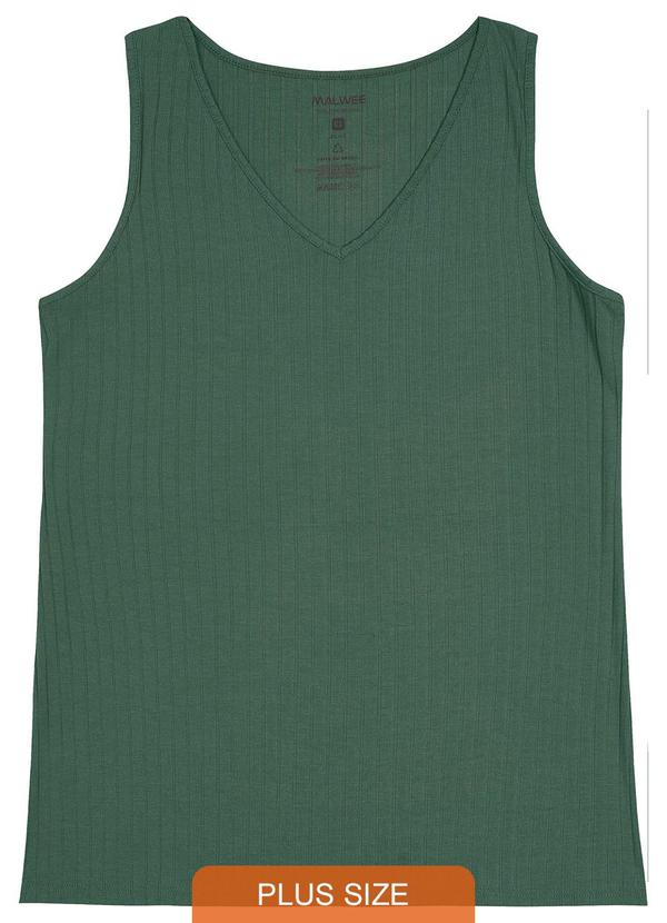 Malwee Plus - Blusa Verde Esmeralda Canelada Decote V