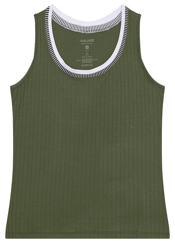 Malwee - Blusa Verde Militar Canelada com Retilínea Plus 6