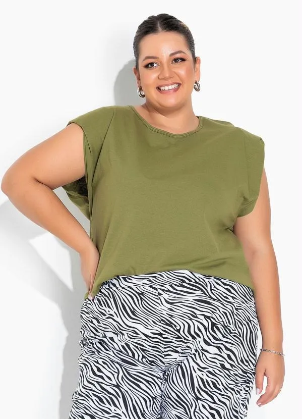 Marguerite - Blusa Verde Militar Muscle Tee Plus Size