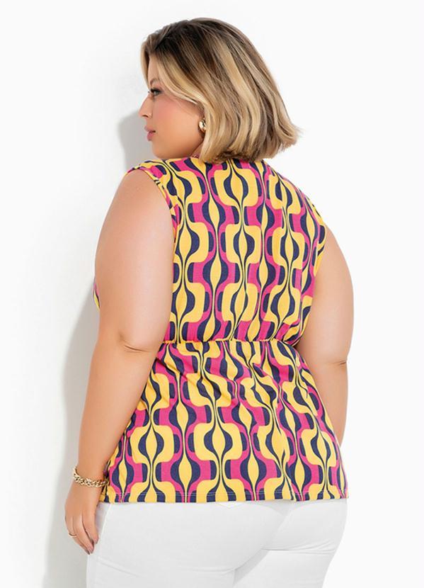 Marguerite - Regata Abstrata Amarela com Amarração Plus Size 2
