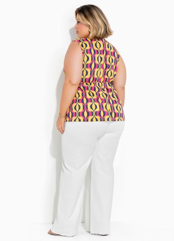 Marguerite - Regata Abstrata Amarela com Amarração Plus Size 5
