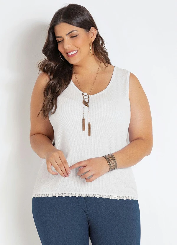 Marguerite - Regata Branca com Renda Plus Size 3