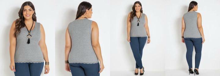 Regata Mescla com Renda Plus Size