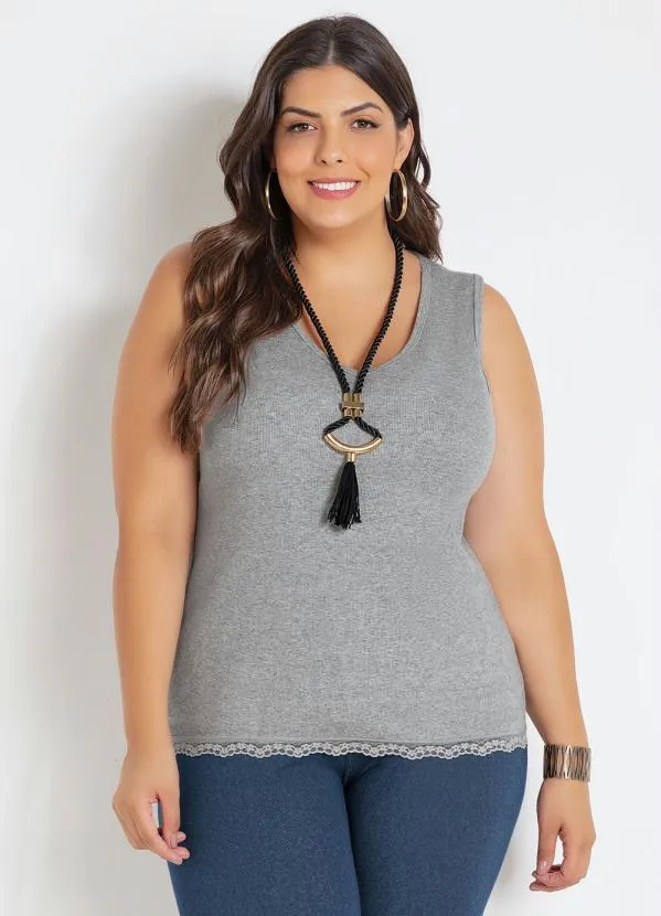 Marguerite - Regata Mescla com Renda Plus Size