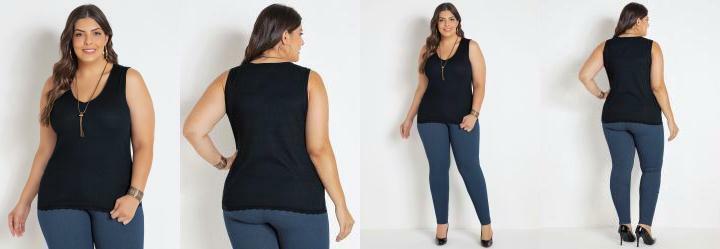 Regata Preta com Renda Plus Size