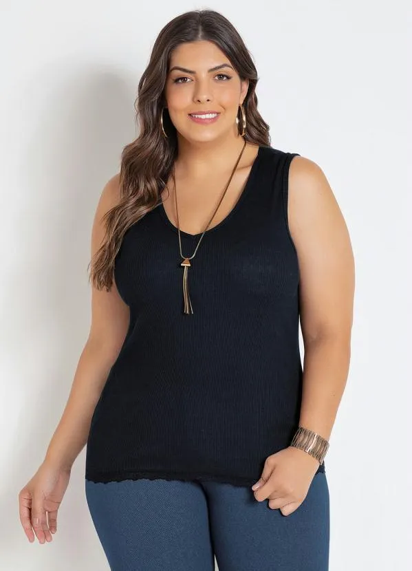 Marguerite - Regata Preta com Renda Plus Size