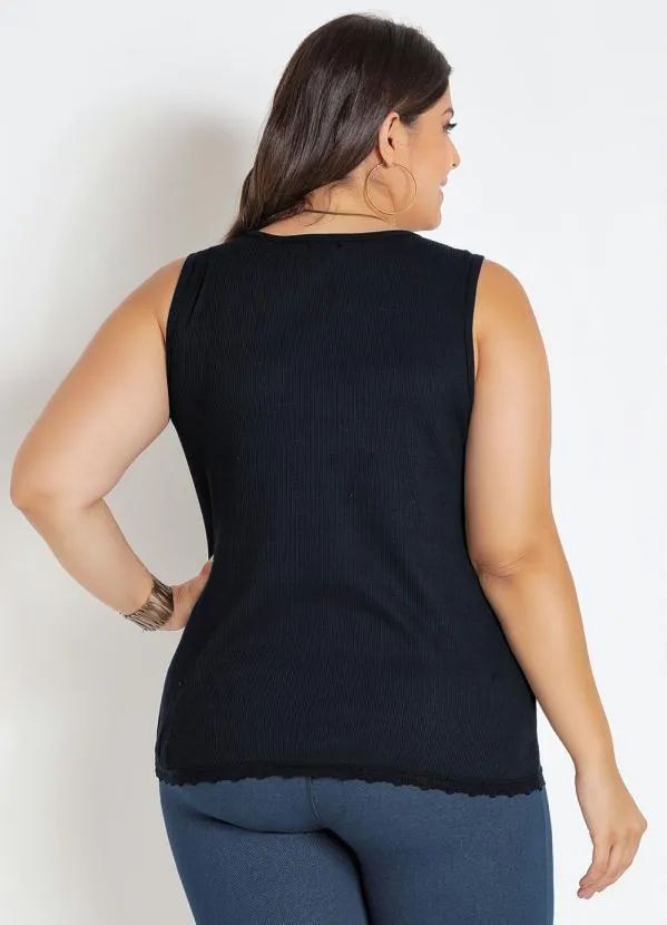 Marguerite - Regata Preta com Renda Plus Size 2