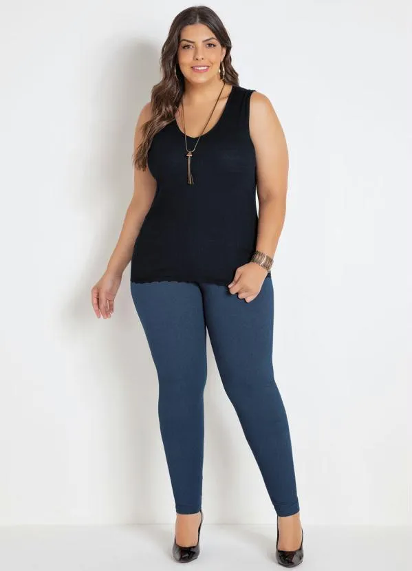 Marguerite - Regata Preta com Renda Plus Size 3