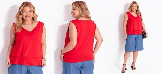 Regata Vermelha com Babado em Malha de Viscose com Elastano