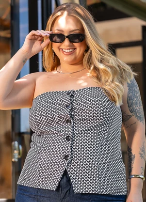 Marguerite - Blusa Xadrez Preto e Branco em Malha Piquet - MARGUERITE