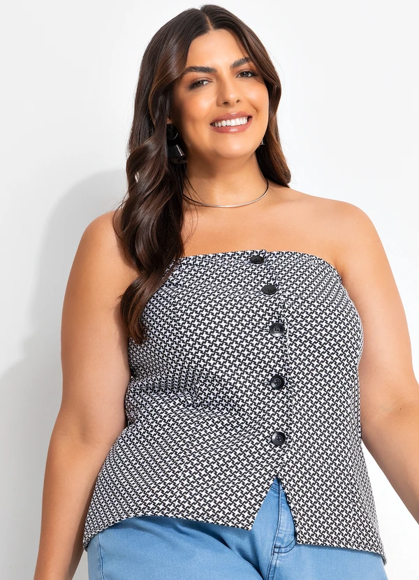 Marguerite - Blusa Xadrez Preto e Branco em Malha Piquet 12