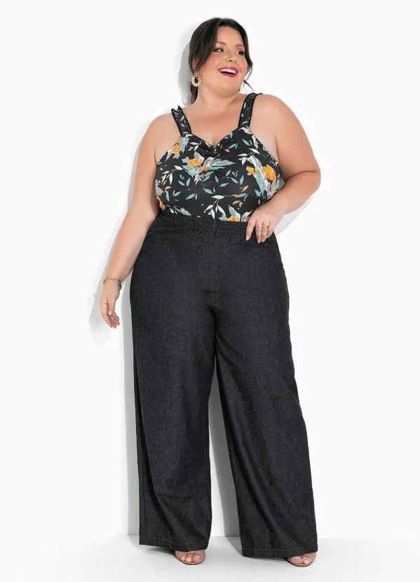 Marguerite - Body Floral Preto com Franzidos Plus Size 4