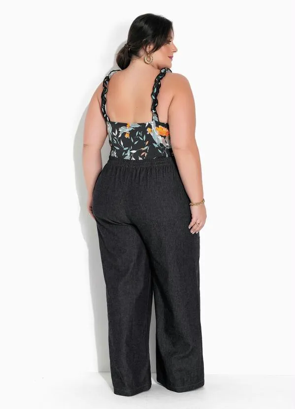 Marguerite - Body Floral Preto com Franzidos Plus Size 5