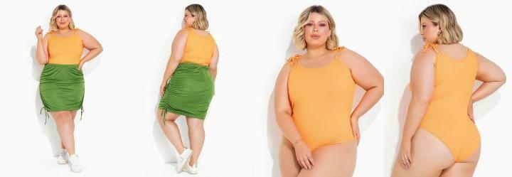 Body Laranja com Amarrao Plus Size