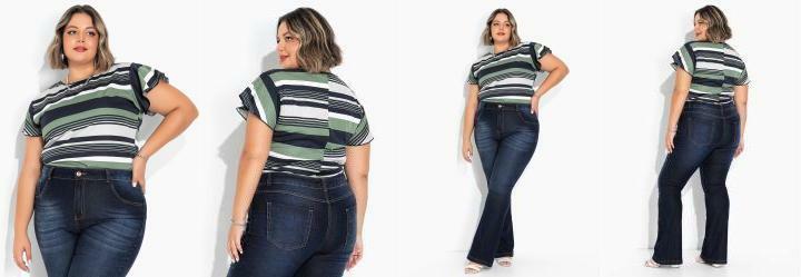 Body Listras Verde com Mangas Amplas Plus Size