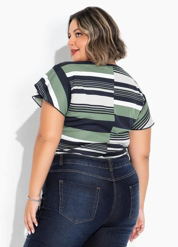 Marguerite - Body Listras Verde com Mangas Amplas Plus Size 2