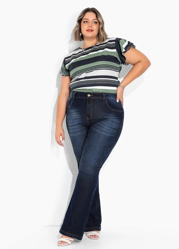 Marguerite - Body Listras Verde com Mangas Amplas Plus Size 3