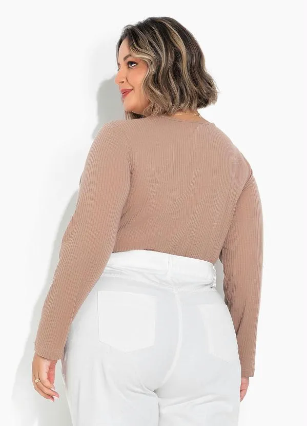 Marguerite - Body Marrom Plus Size Decote V e Franzidos 2
